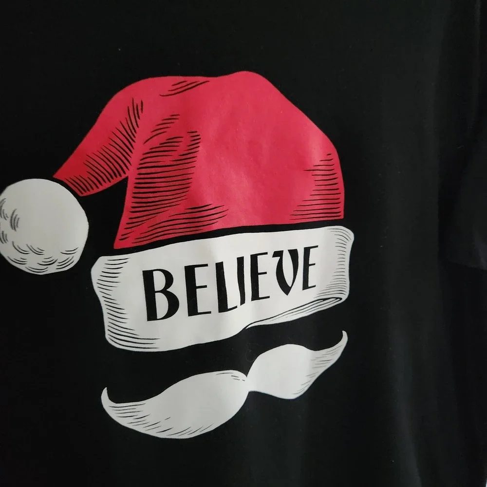 Mens Believe Santa Graphic Tee Black Christmas T-Shirt size XL - Picture 4 of 9